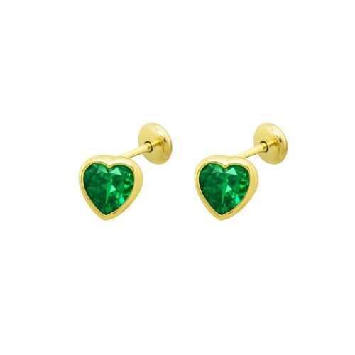 Aro Corazon Piedra Verde Oro 18k